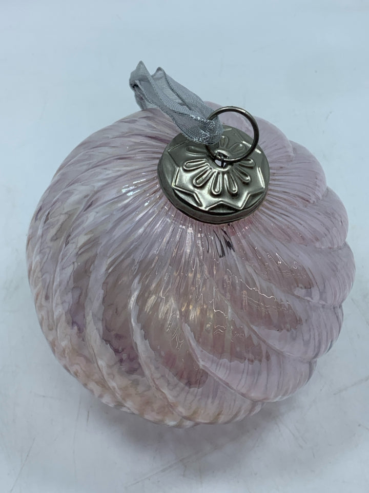 LARGE SWIRL IRIDESCENT GLASS ORNAMENT.