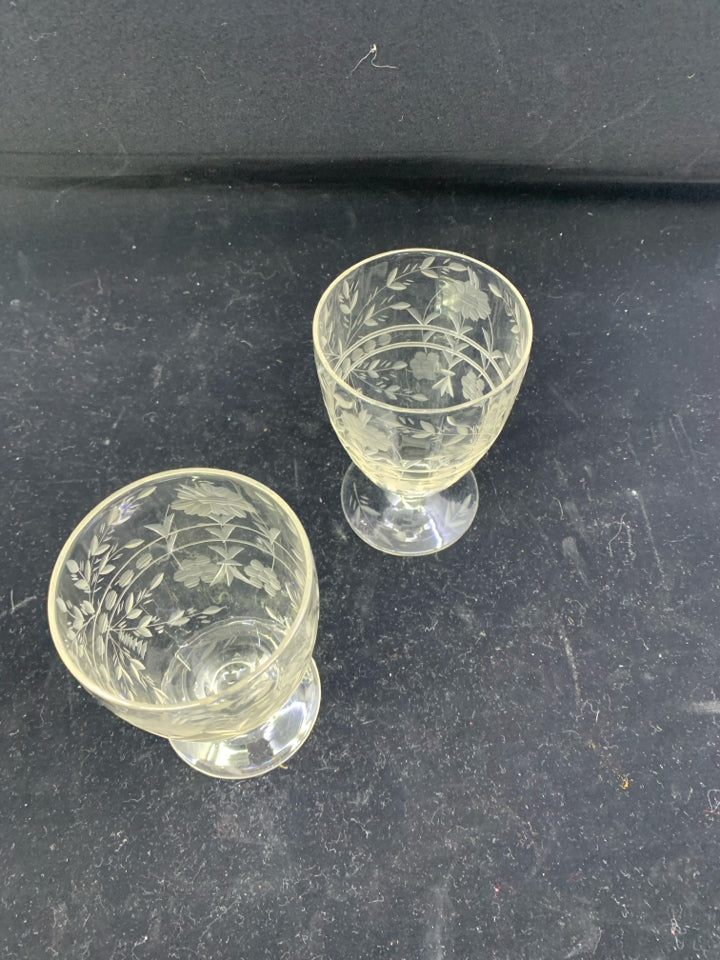 2 ETCHED GLASSES.