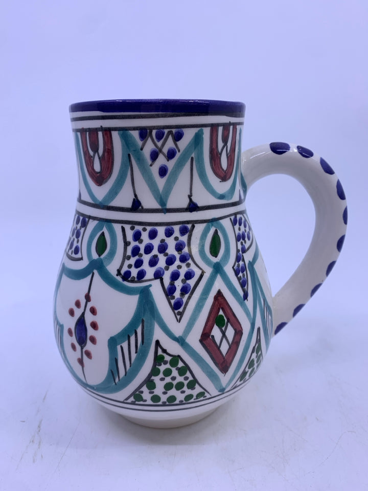HANDMADE BLUE W RED ACCENTS MUG/PITCHER.