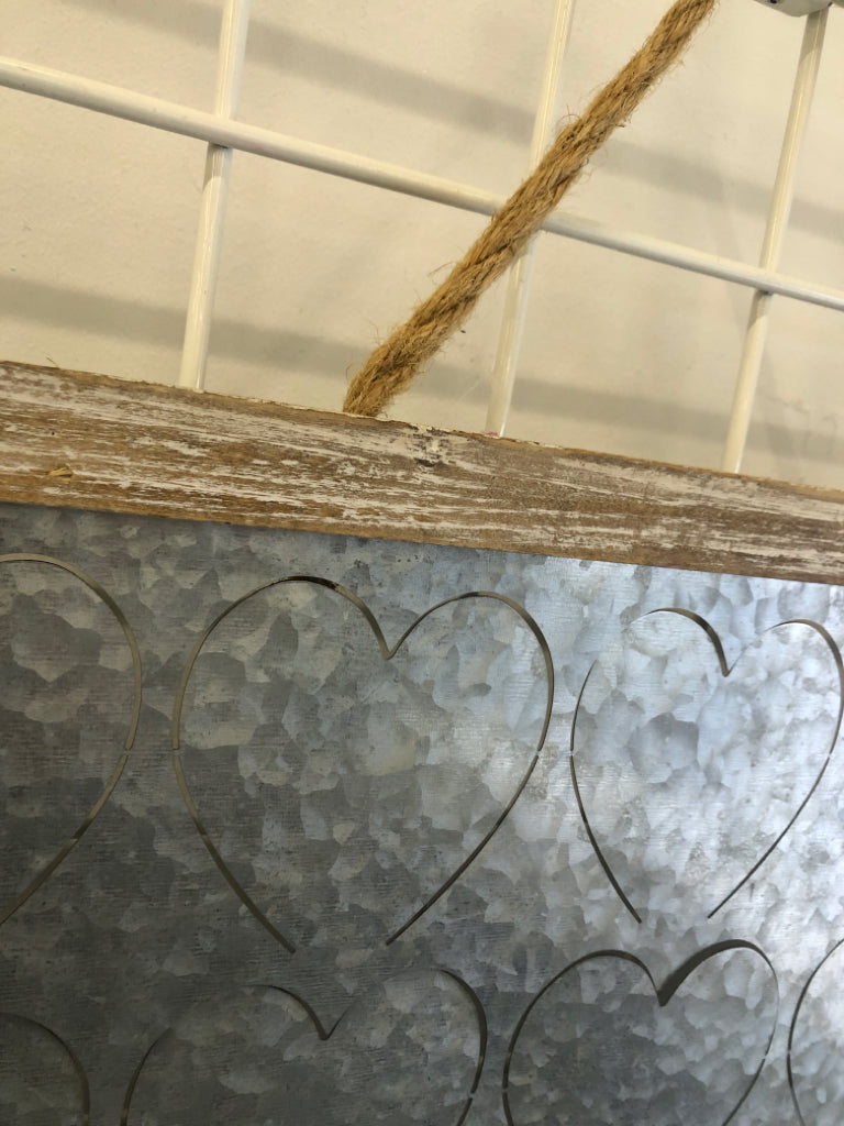 METAL HEARTS IN FRAME W/DISTRESSED FRAME.