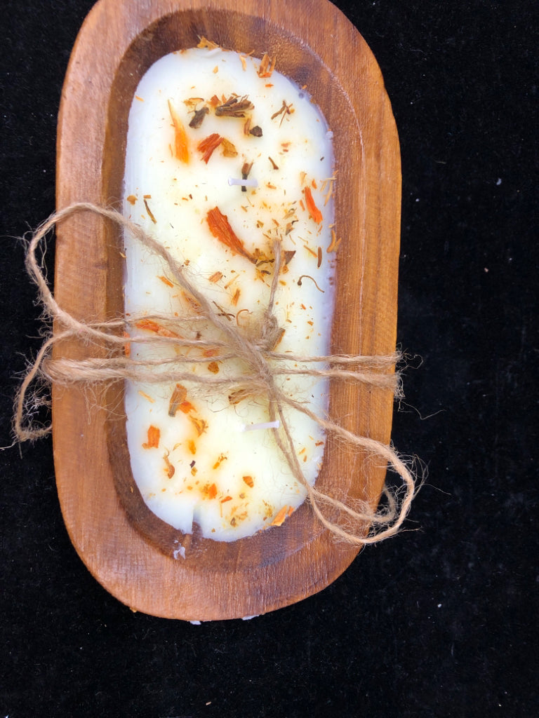 DECORATIVE DOUGH BOWL CANDLE W ROPE.