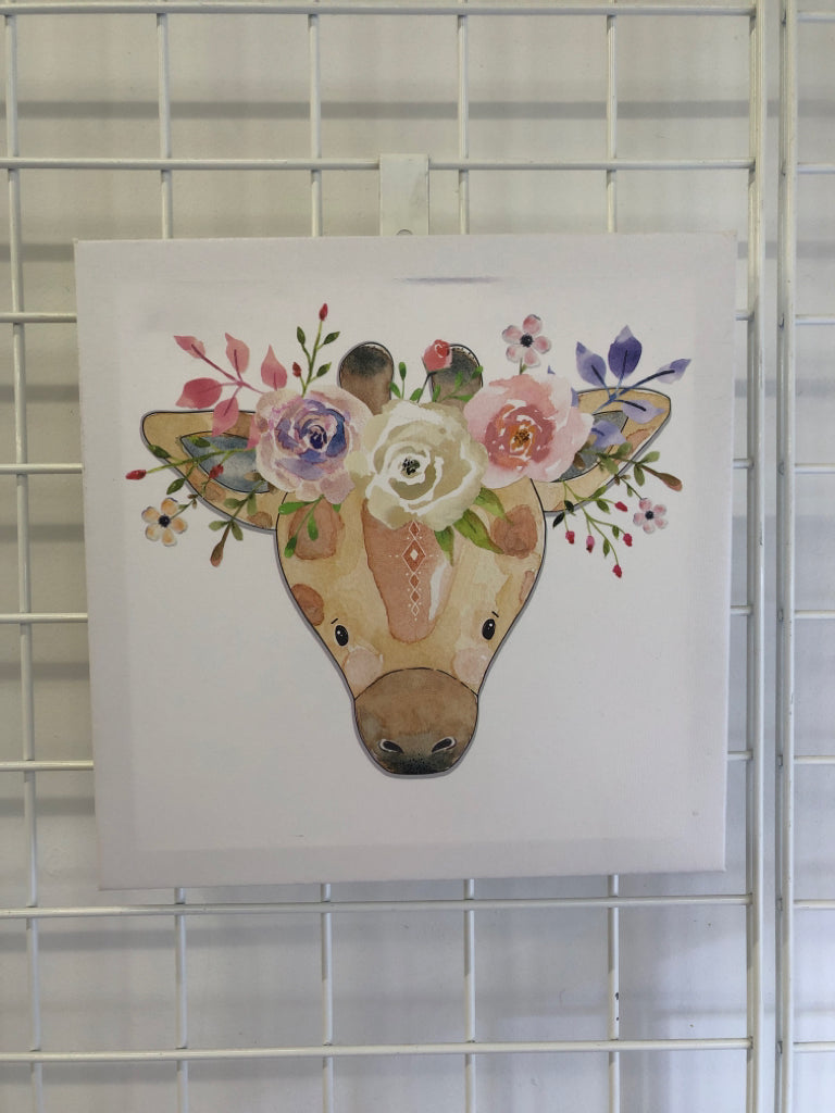 GIRAFFE WITH FLORAL CANVAS WALL ART.