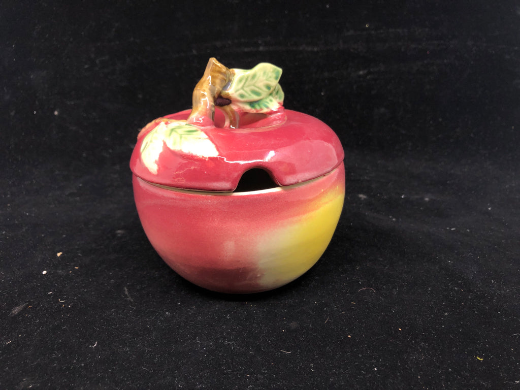 CERAMIC APPLE SUGAR BOWL W LID.