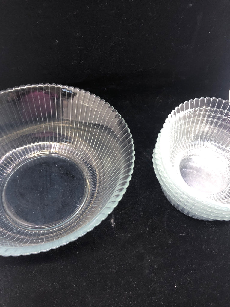 6PC RIBBED SCALLOP EDGE SALAD BOWL SET- SERVING BOWL, 5 BOWLS.