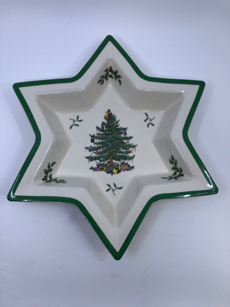SPODE CHRISTMAS TREE GREEN STAR EDGE SERVING DISH.
