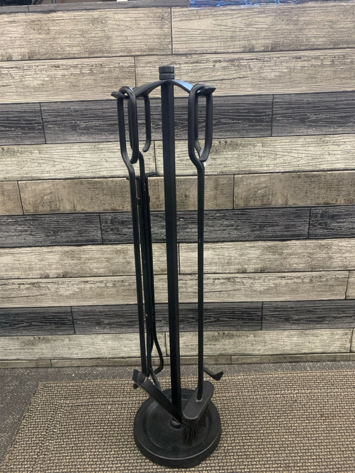 BLACK METAL FIREPLACE TOOLS.