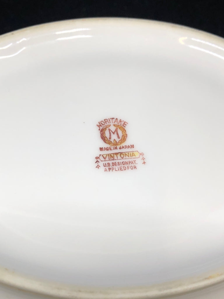 VTG FRUIT PAINTED SERVING BOWL W/GOLD DETAILS.