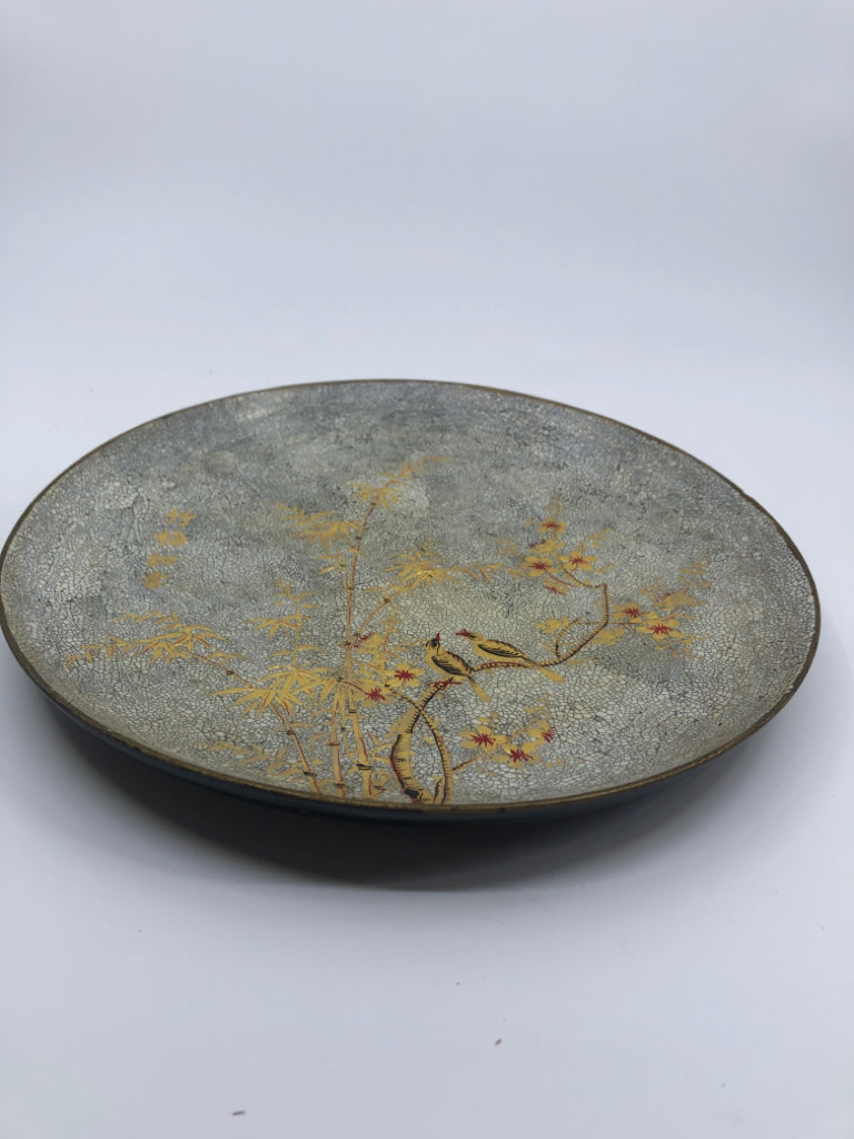 VTG GOLD ACCENTS BIRDS AND BAMBOO PLATE.