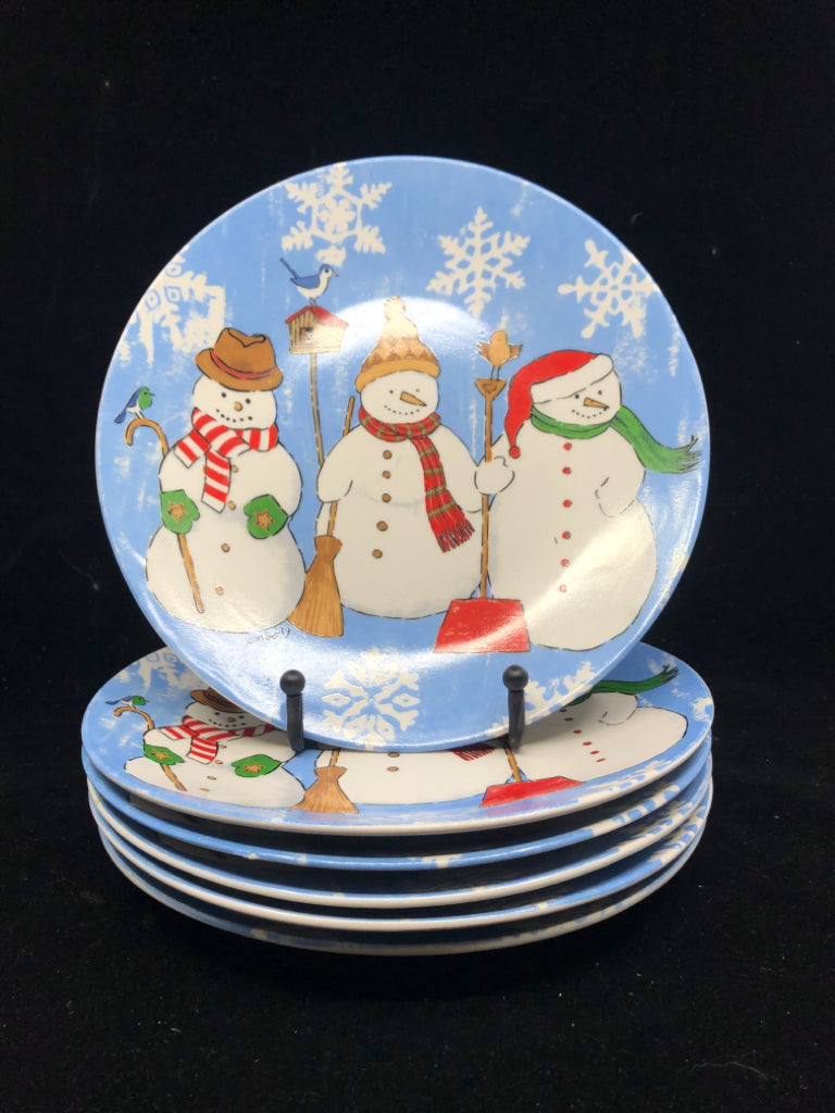 6 BLUE SNOWMAN LUNCH PLATES.