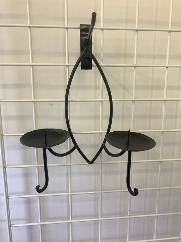 METAL DOUBLE CANDLE HANGING WALL HOLDER.