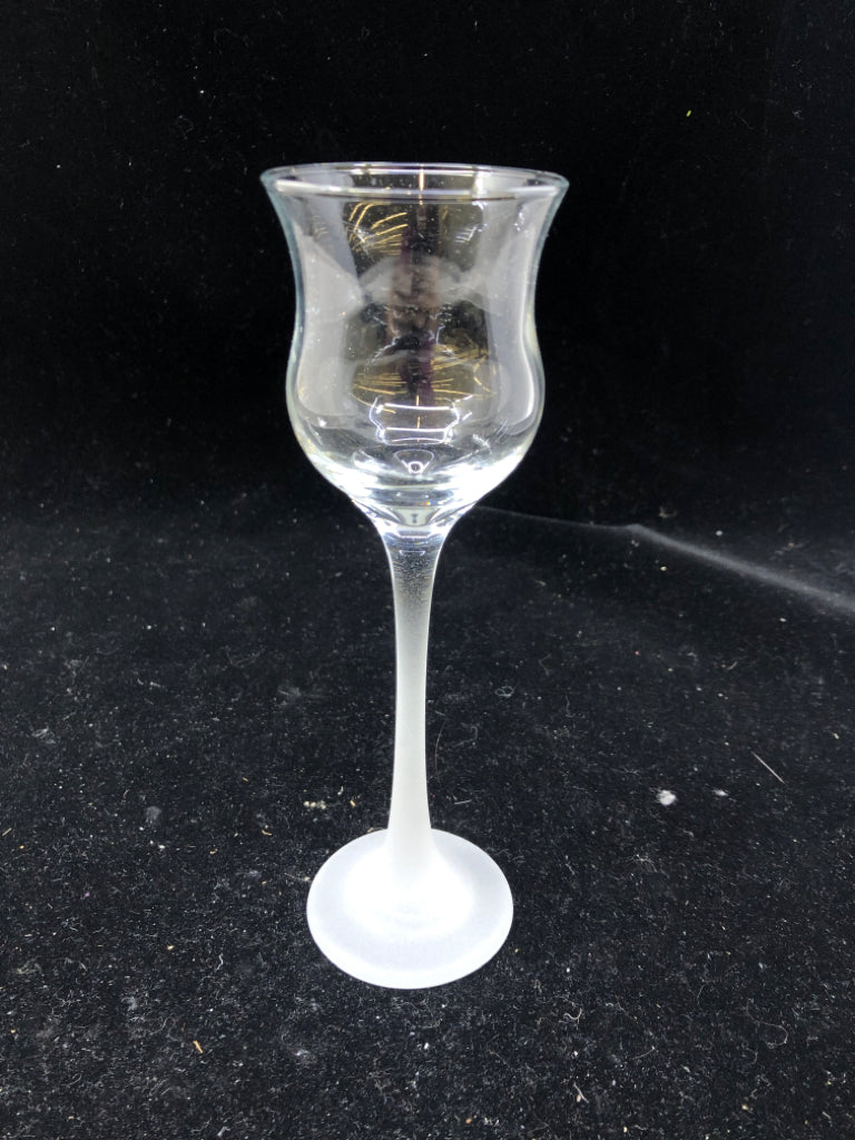 2 CORDIAL FROSTED STEM CANDLE HOLDERS.