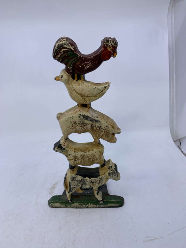 HEAVY METAL STACKED FARM ANIMALS DOOR STOP.