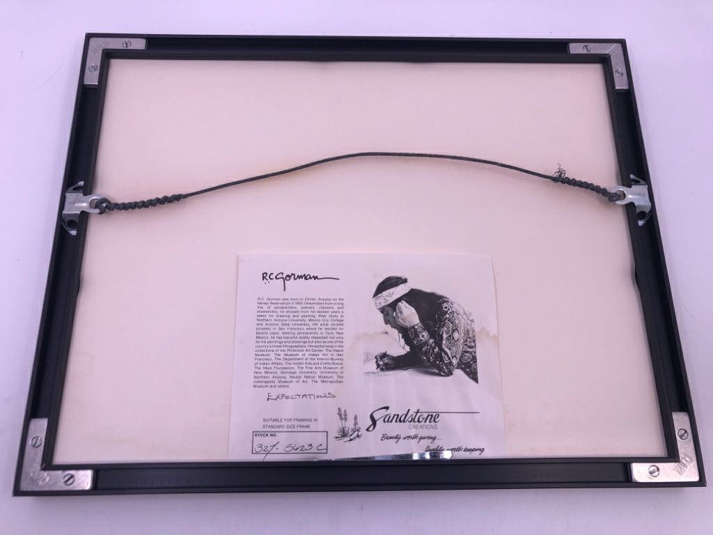 LADY WEARING RED IN DESSERT IN BLACK FRAME.