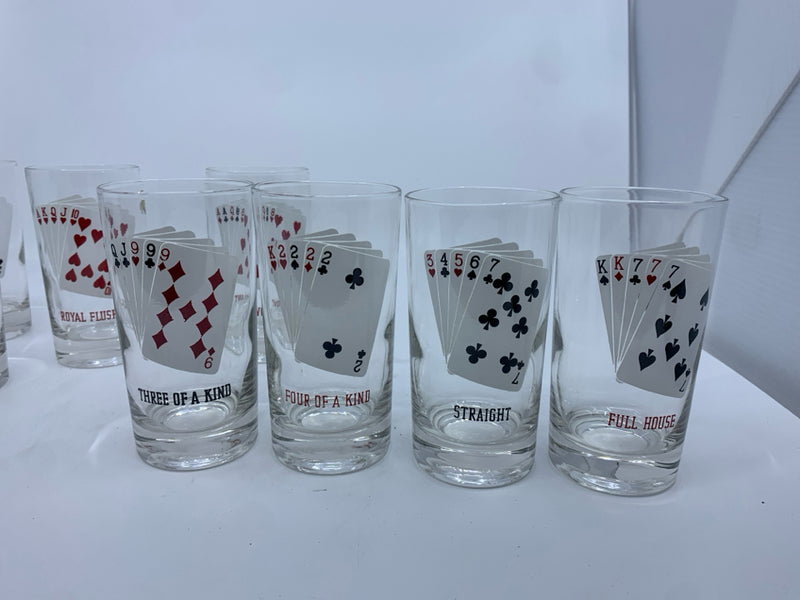 8 PLAYING CARDS GLASSES.