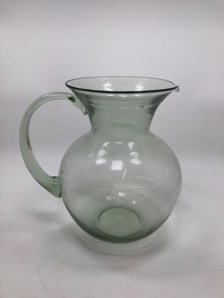 GREEN GLASS PITCHER W/FLARE TOP