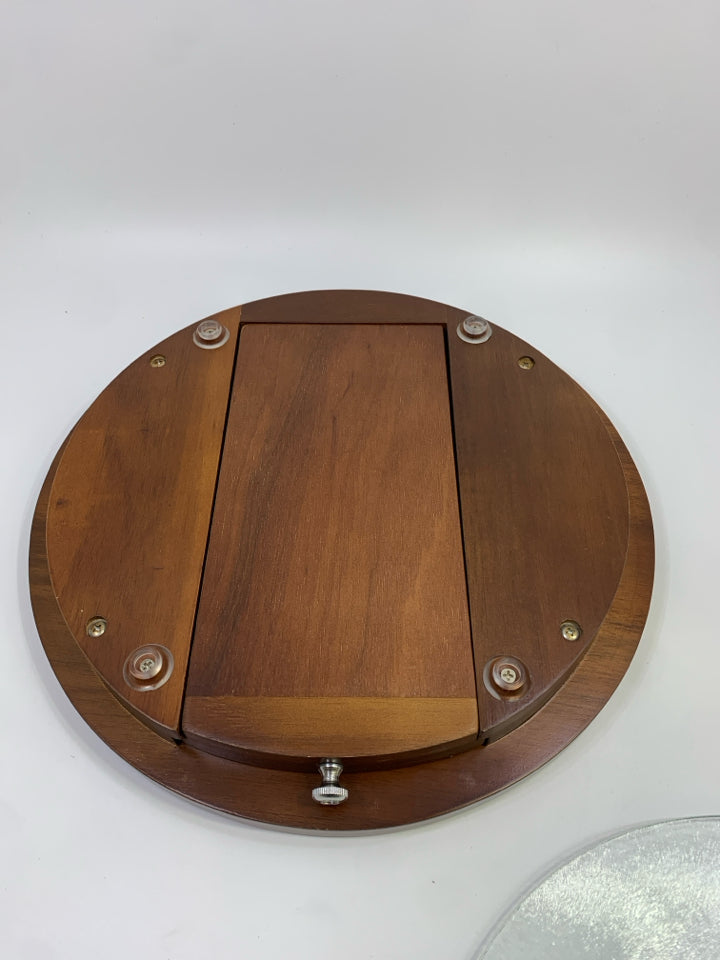 WOOD CHEESE CUTTING BOARD W/DRAWER AND GLASS TOP.