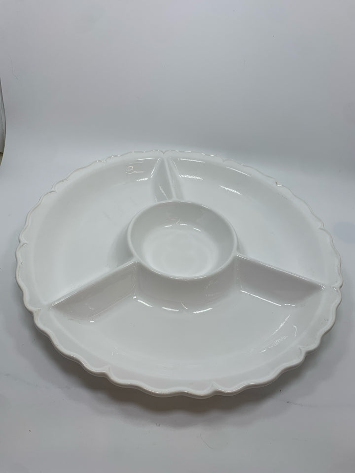 WHITE CERAMIC DIVIDED SERVING PLATTER.