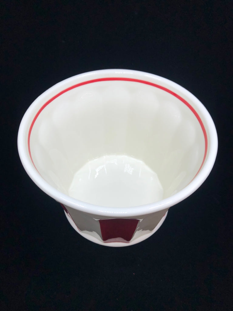 RED STRIPE CERAMIC POPCORN BOWL.