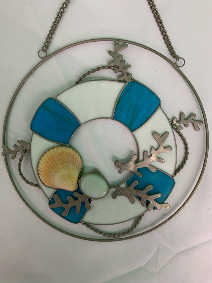 STAINED GLASS LIFE PRESERVER WALL ART.