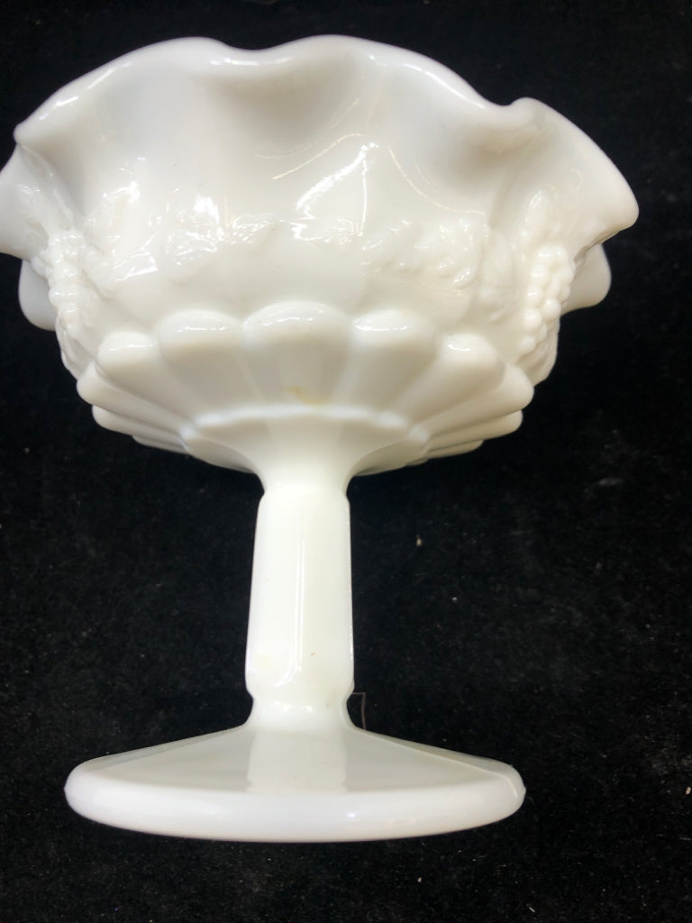 VTG MILK GLASS GRAPE EMBOSSED SMALL COMPOTE.