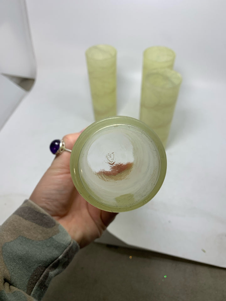 4 VTG SPAGHETTI STRING PATTERN HIGH BALL TUMBLERS.