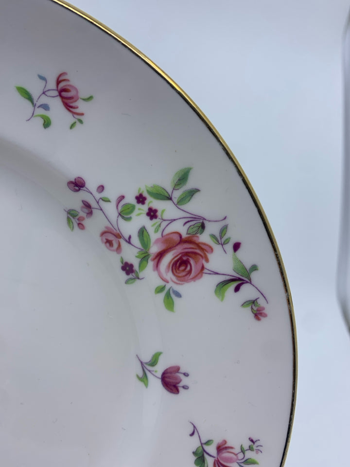 4 LUNCH PLATES W/ PINK ROSES ON RIM ROYAL VICTORIA.