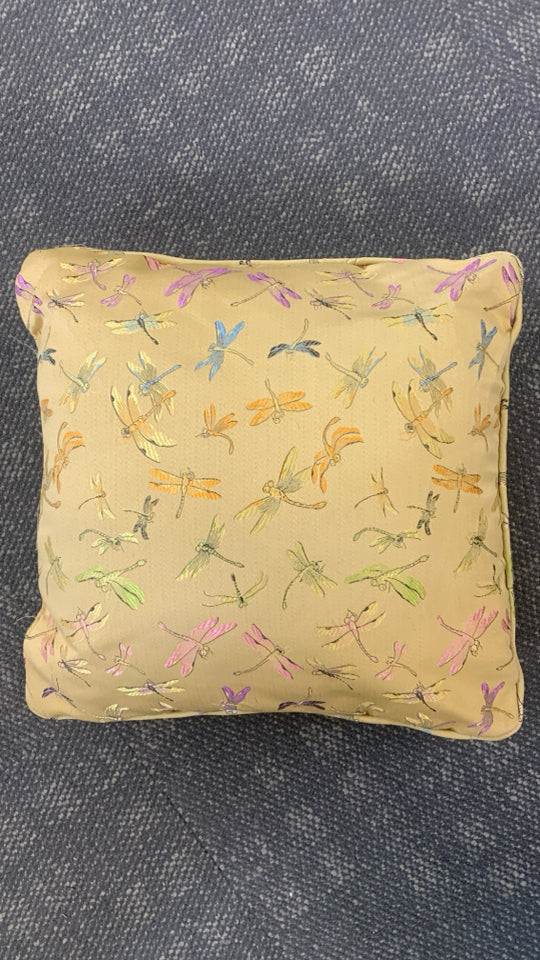 GOLD PILLOW COLORFUL DRAGONFLY.