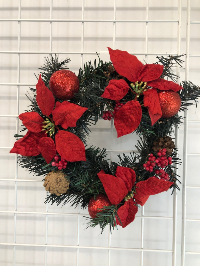 RED POINSETTIA GLITTER ORNAMENT WREATH.