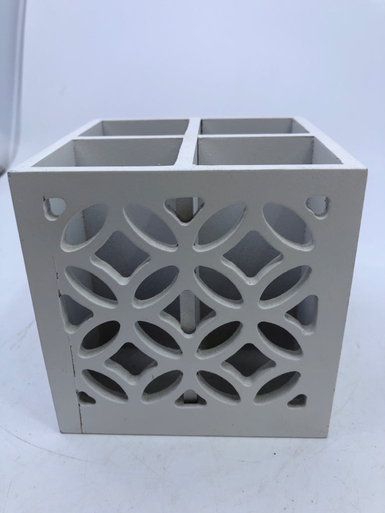 WHITE DIVIDED PENCIL CUP.