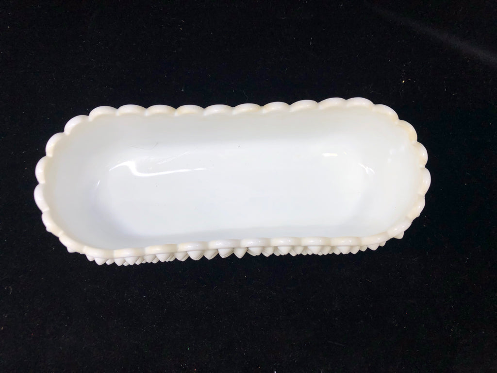 VTG OVAL MILK GLASS DISH W HOBNAIL DISH.
