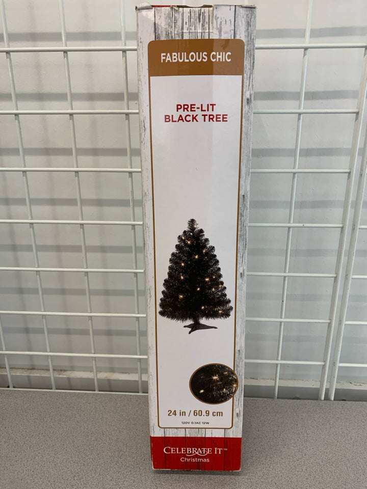PRELIT BLACK XMAS TREE IN BOX.