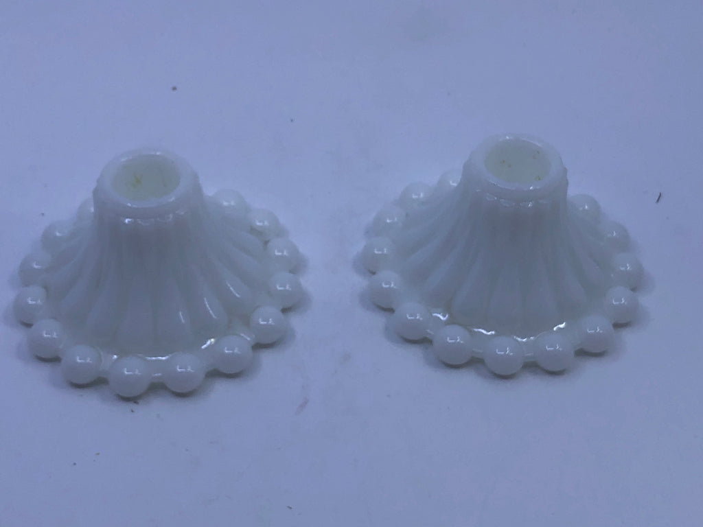 2 VTG BEADED EDGE TAPER CANDLE HOLDER.