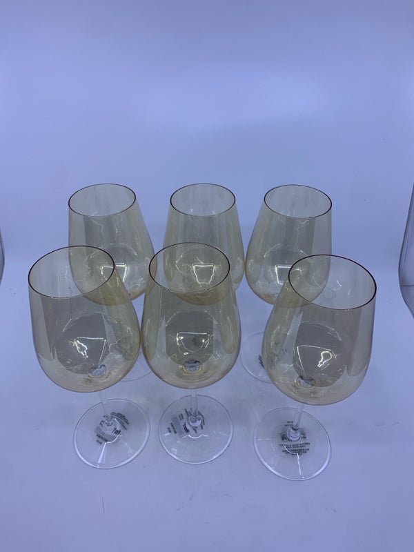 6 GOLDEN GLASS WINE GLASSES.