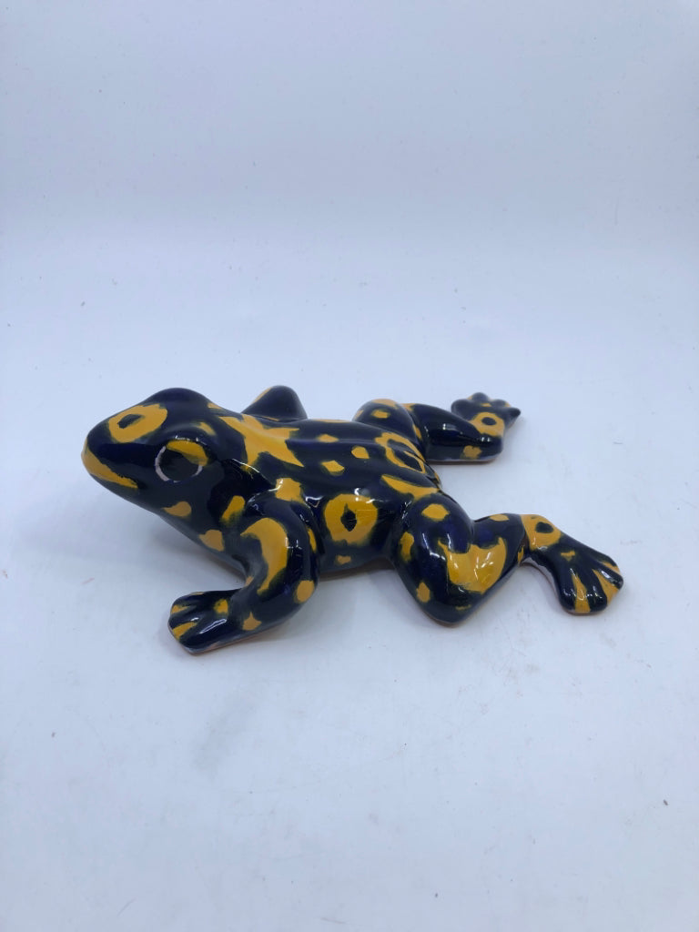 TERRA COTTA BLUE AND YELLOW FROG.