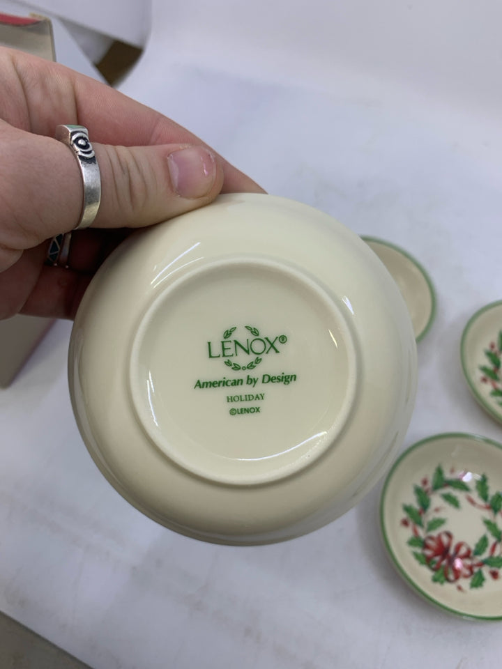 4 LENOX HOLIDAY SMALL DIP BOWLS.