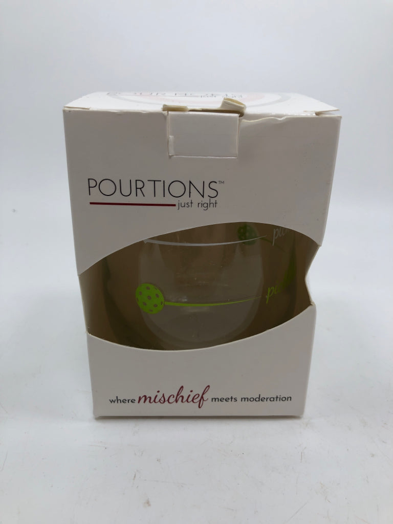 NIB MIND THE LINE STEMLESS WINE GLASS.