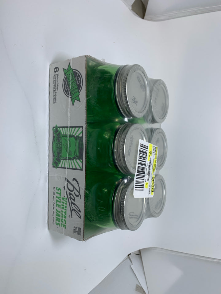NIP 6 GREEN BALL MASON JARS.
