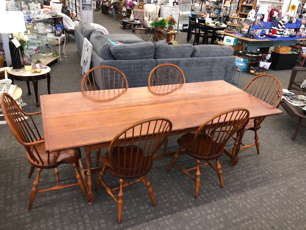 D R DIMES WOOD DINING TABLE W/6 CHAIRS *MINOR WEAR.