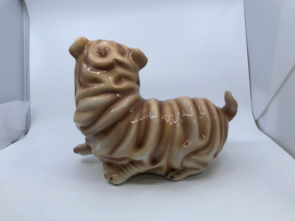 TAN CERAMIC WRINKLY SHAR PEI DOG.