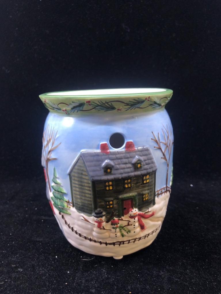 WINTER SCENE SNOWMAN TART WARMER.