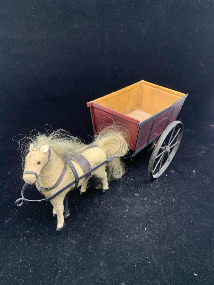 PRIMITIVE HORSE PULLING WHEEL BARROW DECOR.