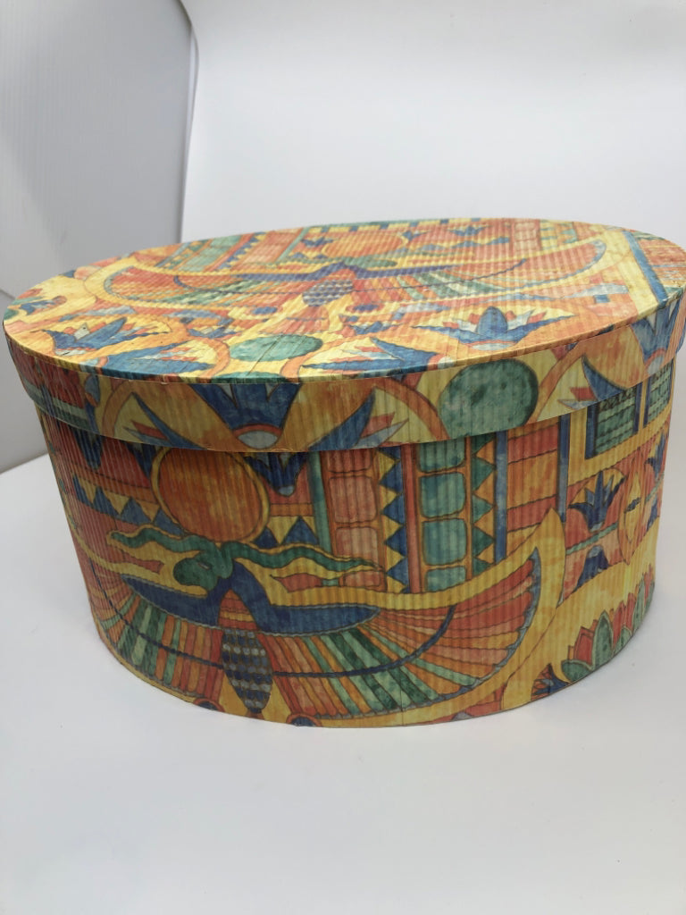 RIBBED OVAL EGYPTIAN STYLE STORAGE BOX.