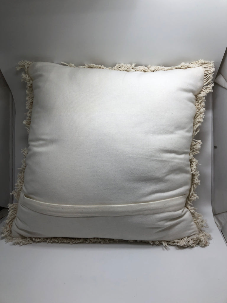YELLOW THREADED PILLOWS W/FRINGE.