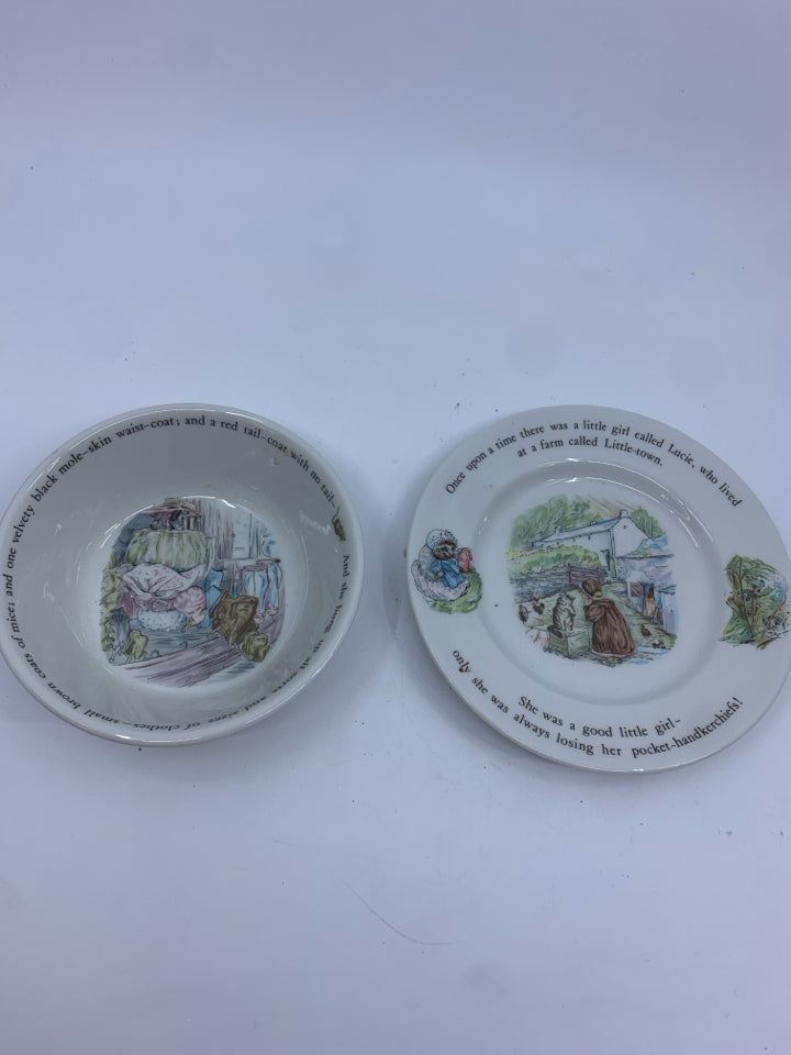 2 PC WEDGWOOD PLATE/BOWL MRS TIGGY-WINKLE.