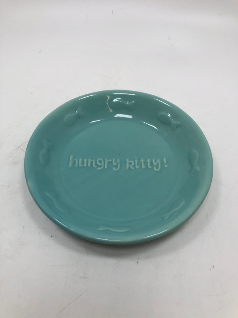 HUNGRY KITTY TEAL PET FOOD DISH.