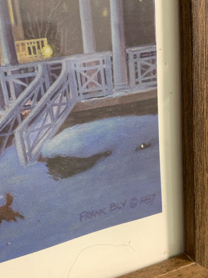 A PRINT OF CHILDREN BUILDING A SNOWMAN "HOTEL BARRE" BY FRANK BLY WALL ART.