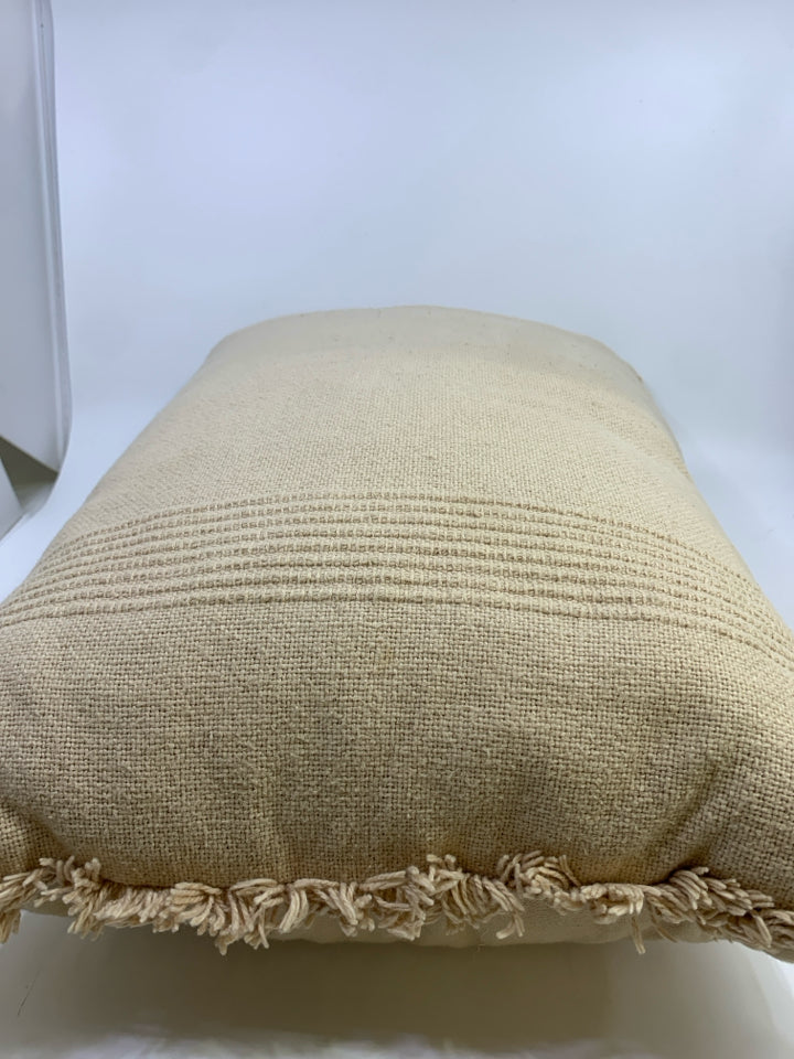 TAN RECTANGLE PILLOW W/FRINGE.