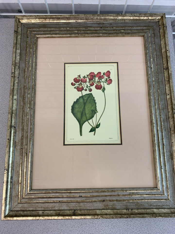 VTG "227" RED FLORAL ILLUSTRATION.