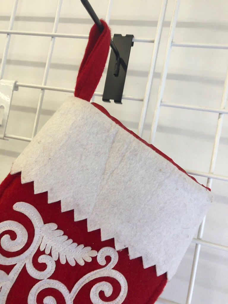 RED WHITE SWIRL STOCKING.