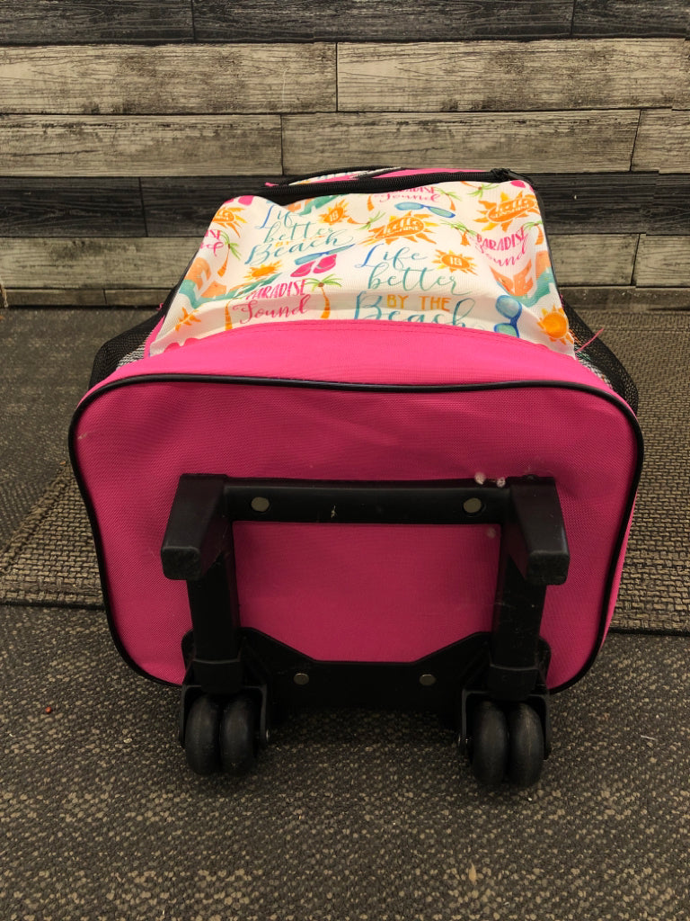 NEW ROLLING PINK COOLER W/HANDLE.